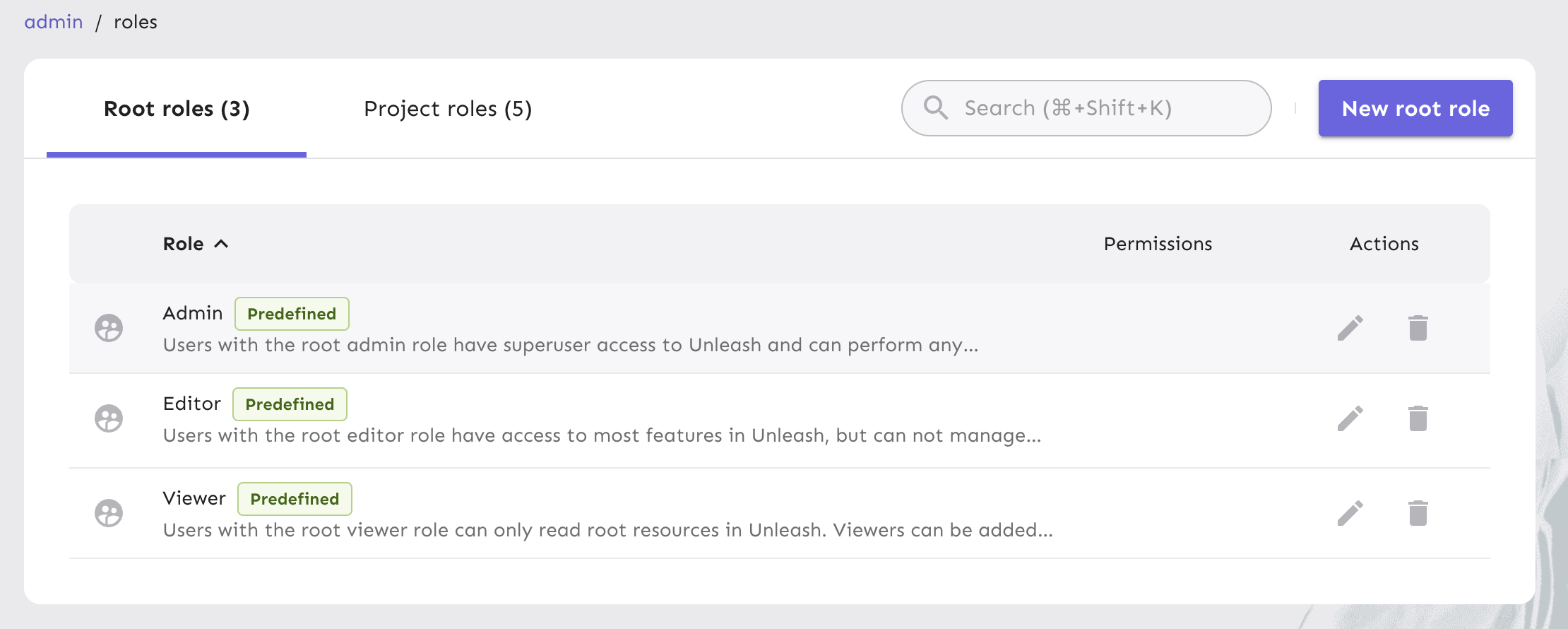 Manage all user roles in the Unleash Admin UI.